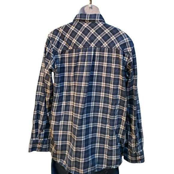 Prana Blue White Plaid Long Sleeve Men's Button Down Size Large Shirt - Picture 4 of 5